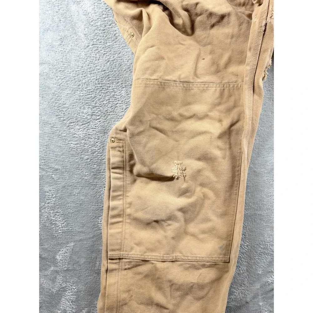 Carhartt Bib Overalls‎ Mens 42x31 Tan Duck Double Knee Distressed_11